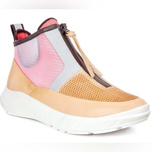 Ecco St.1 Lite Leather Sneakers Pink Tan Women’s 39 / 8 Slip on Zipper